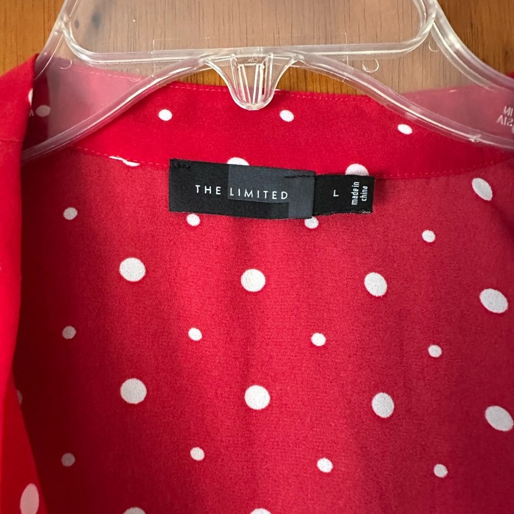 The Limited Scarlet Sheer Blouse with Ivory Polka Dots and Front Tie - Picture 4 of 8